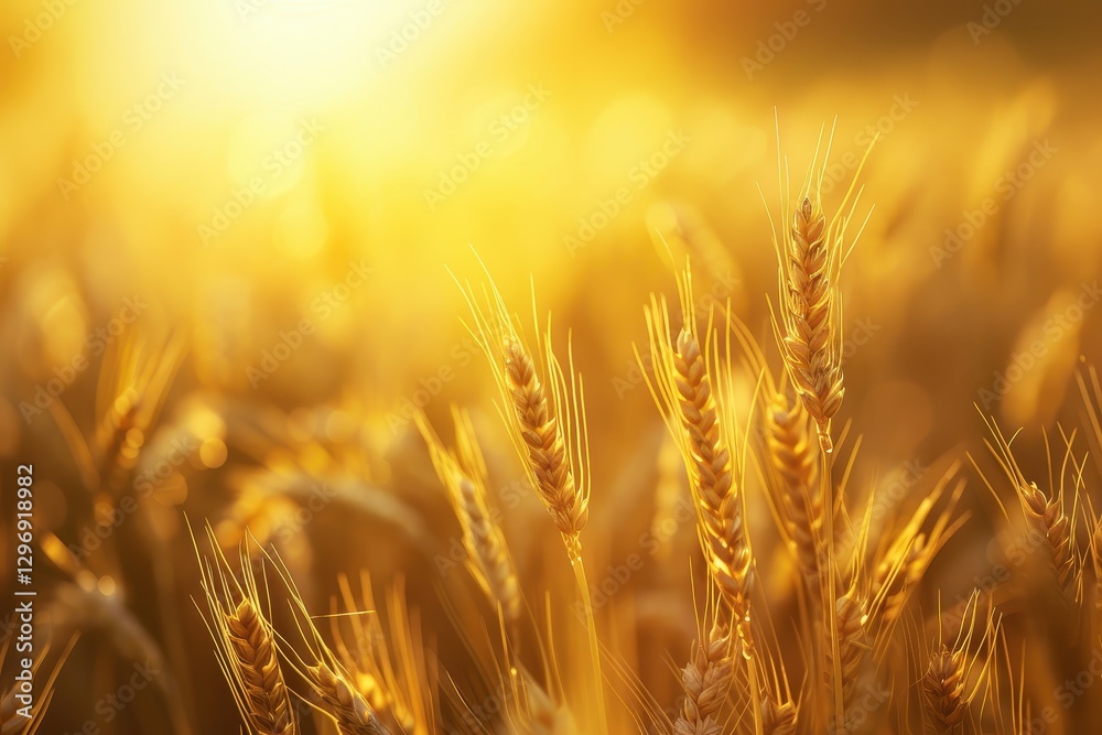 Golden Wheat Ears Bathed in Sunlight Representing Maturity and Harvest Golden Wheat Ears Bathed in Sunlight Representing Maturity and Harvest