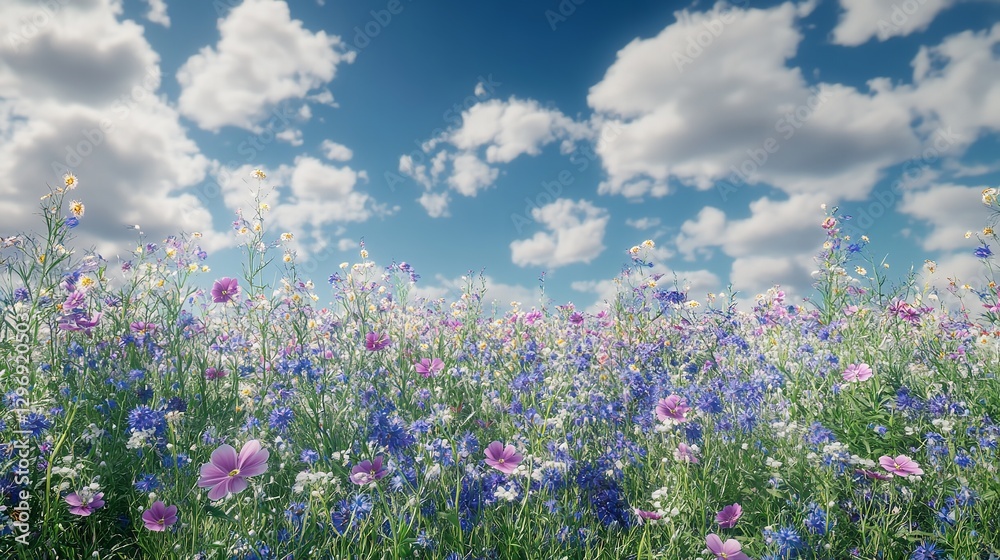 Vibrant Wildflower Meadow Under a Sunny Sky Vibrant Wildflower Meadow Under a Sunny Sky