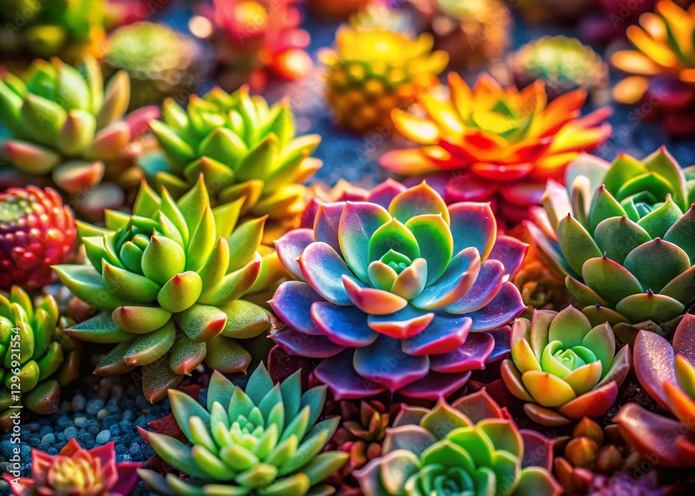 Vibrant Succulent Mosaic: Miniature Plants in a Colorful Arrangement, Left-Aligned with Copy Space Vibrant Succulent Mosaic: Miniature Plants in a Colorful Arrangement, Left-Aligned with Copy Space