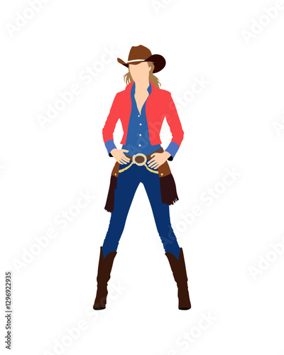 Flat vector people and illustration, woman with cowgirl outfit