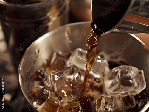 Ice bucket filled with a refreshing coffee drink under soft lighting photo