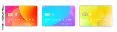 Three sleek, modern payment cards with unique colorful patterns