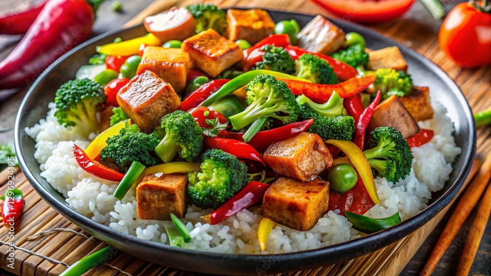 Vibrant Vegetable Stir-Fry with Tofu and Rice - Long Exposure Photography Vibrant Vegetable Stir-Fry with Tofu and Rice - Long Exposure Photography