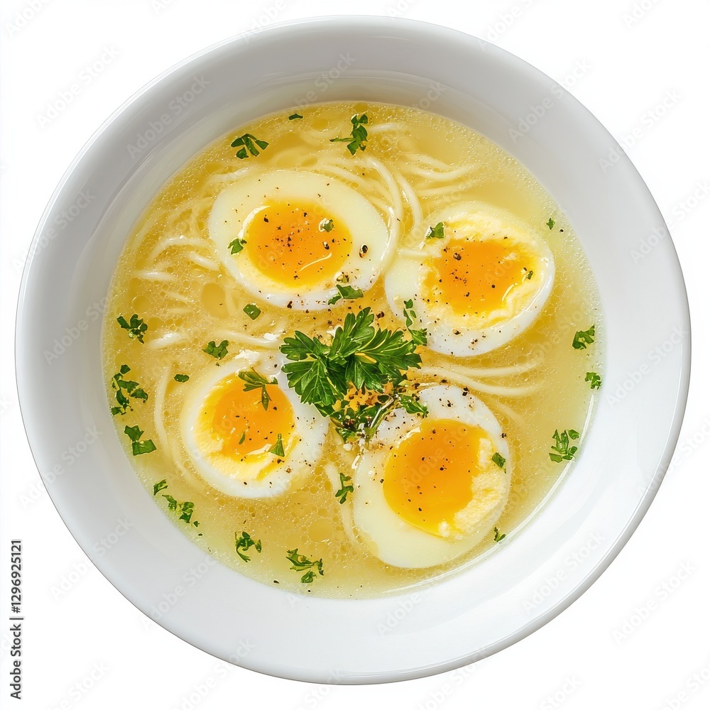 Photorealistic topdown view of Stracciatella Soup in an elegant style Photorealistic topdown view of Stracciatella Soup in an elegant style