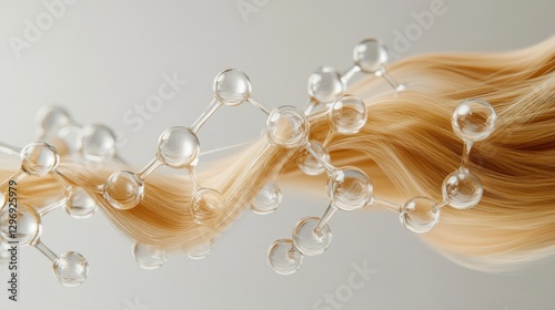 Healthy blond hair strand with molecules