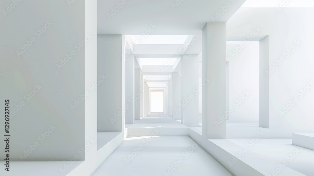 A Maze of White Walls Creating a Visual Illusion of Depth A Maze of White Walls Creating a Visual Illusion of Depth