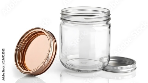Minimalist Clear Glass Jar with Copper Lid Mason Jar Style Design V2