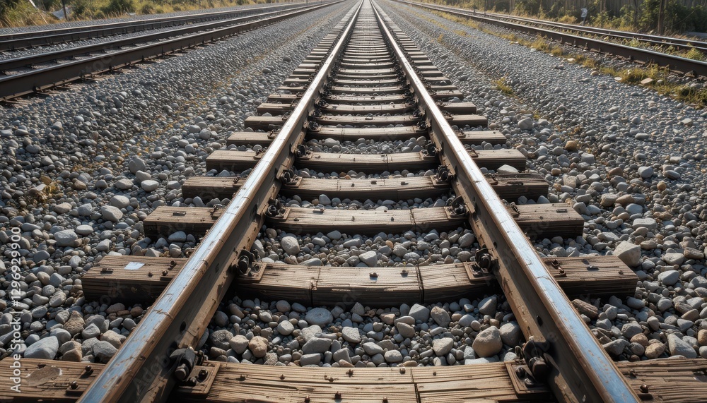 Naklejka premium Exploring tranquil railway tracks scenic landscape photography natural environment ground viewpoint transportation concept