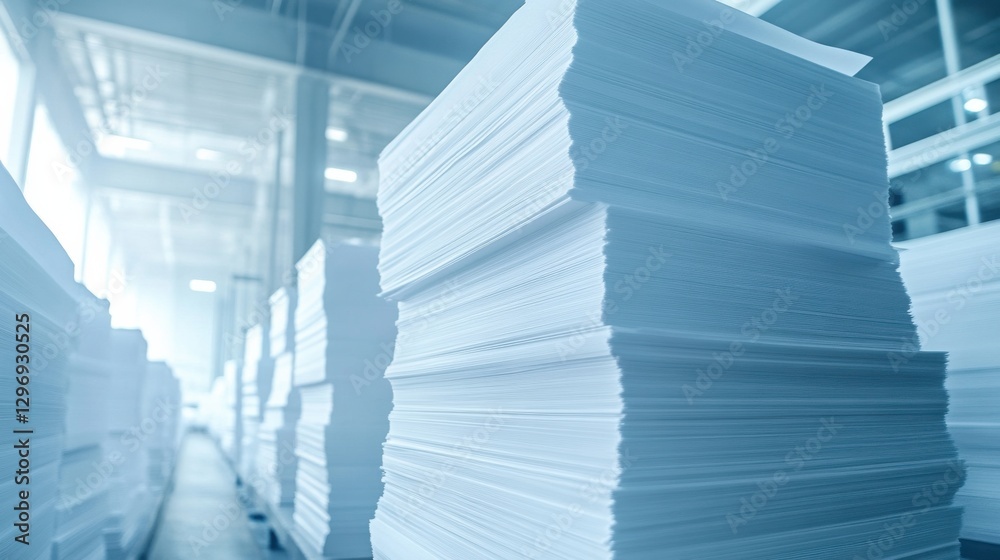 Fototapeta premium Industrial Space with Stacks of Paper for Printing