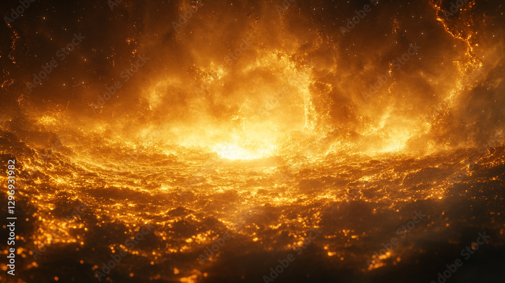 Obraz premium A swirling cosmic nebula of vibrant colors, representing the infinite energy and mystery of the universe, captured in an abstract 3D render. Symbolizes creation, evolution, and cosmic wonder
