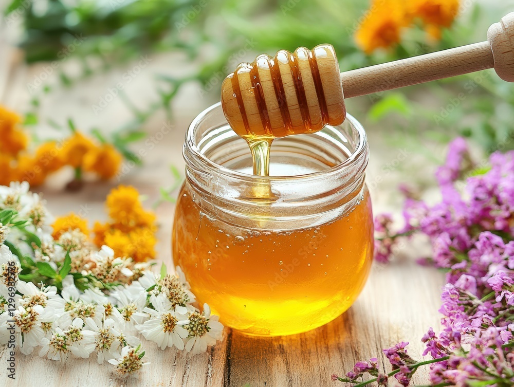 Honey Bee Pollinating Chamomile Flower with Arthropod Pollinator Honey Bee Pollinating Chamomile Flower with Arthropod Pollinator
