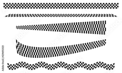 racing stripe set,  checkered pattern vector illustration isolated on white background.