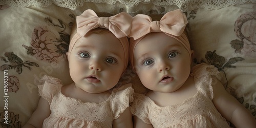 Two baby girls on bed