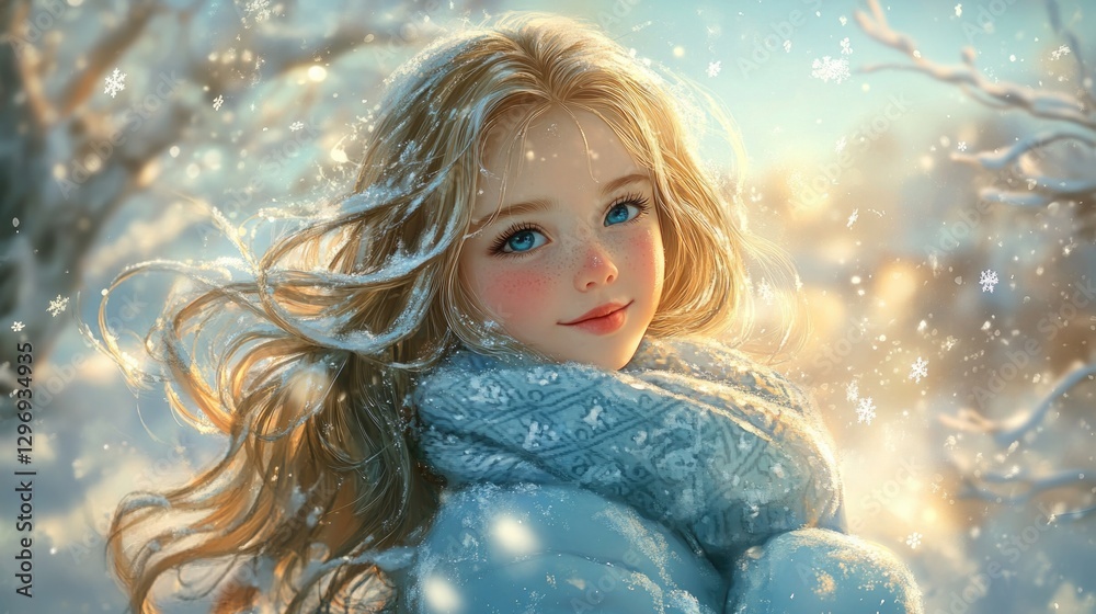 a young girl with long, blonde hair that sparkles softly in the gentle sunlight. a young girl with long, blonde hair that sparkles softly in the gentle sunlight.