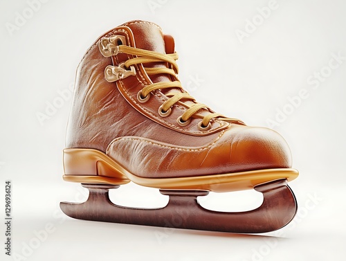 there is a brown skate shoe on a wooden stand