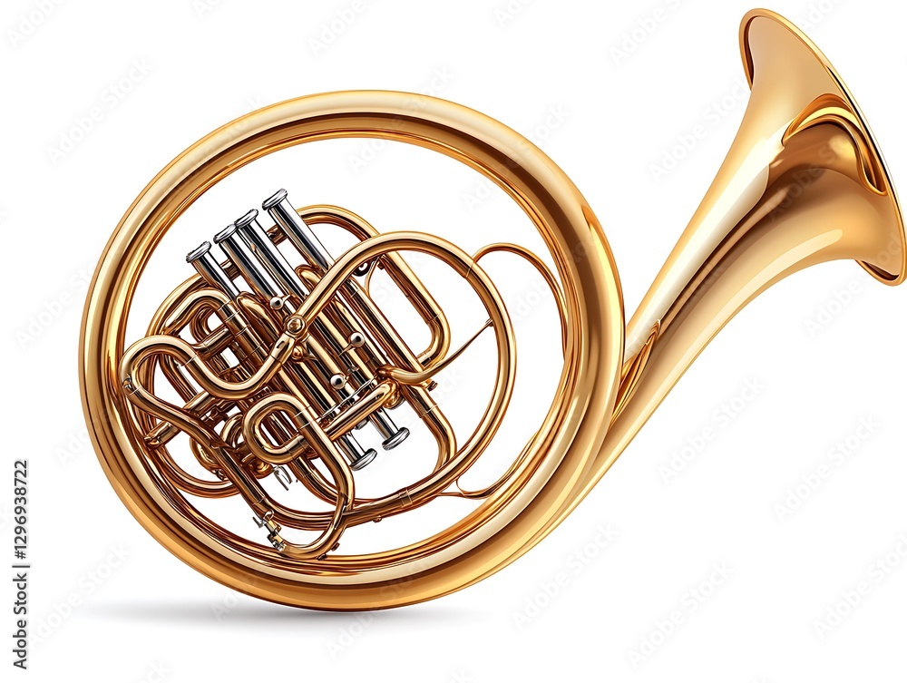 Fototapeta premium there is a golden french horn with a silver bell on a white background
