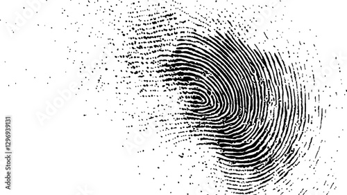 Abstract fingerprint design with a grunge texture, Vector white and black fingerprint texture. Black fingerprint on white Transparent background.	