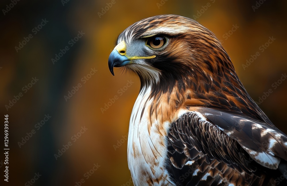 Majestic hawk perched gracefully in nature with striking feathers and intense eyes against a blurred warm background showcasing its beauty and strength Majestic hawk perched gracefully in nature with striking feathers and intense eyes against a blurred warm background showcasing its beauty and strength