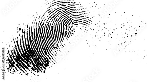 Abstract fingerprint design with a grunge texture, Vector white and black fingerprint texture. Black fingerprint on white Transparent background.	