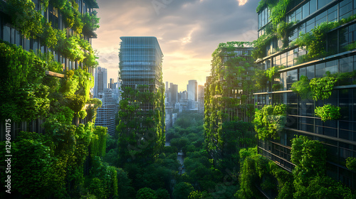 Future of green business, smart city with sustainable infrastructure, clean energy, and eco-technology
