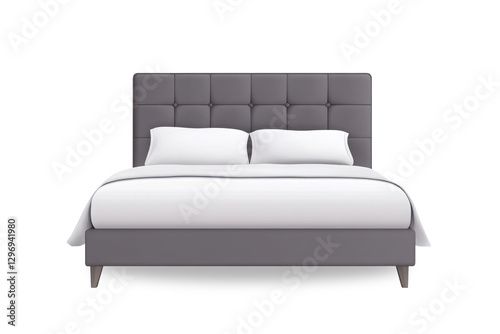 Modern bed isolated on transparent background. PNG. Front view