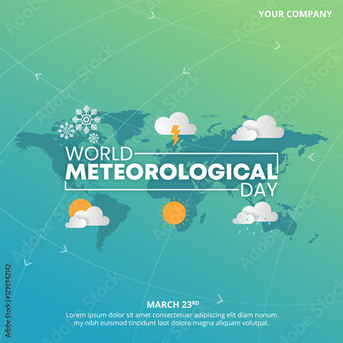 World Meteorological Day design with weather signs and wind arrow