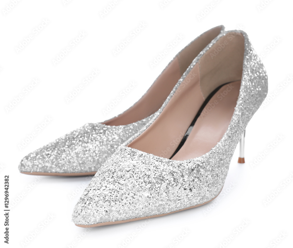 Obraz premium Beautiful high heeled shoes isolated on white