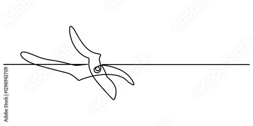 Gardening Hedge Trimmers Line Drawing with Editable Stroke and Color Elements, hedge clippers continuous one line drwing off white background, minimalist design concept pro style. vector illustration.