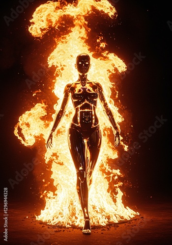 Chrome Metallic Woman on Fire