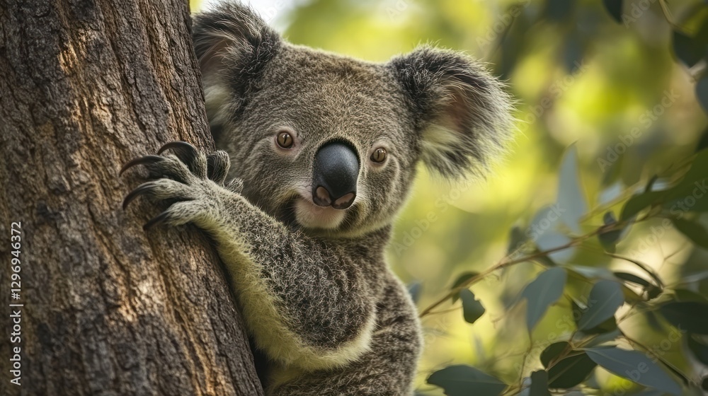 Obraz premium Koala on eucalyptus tree, Australian forest