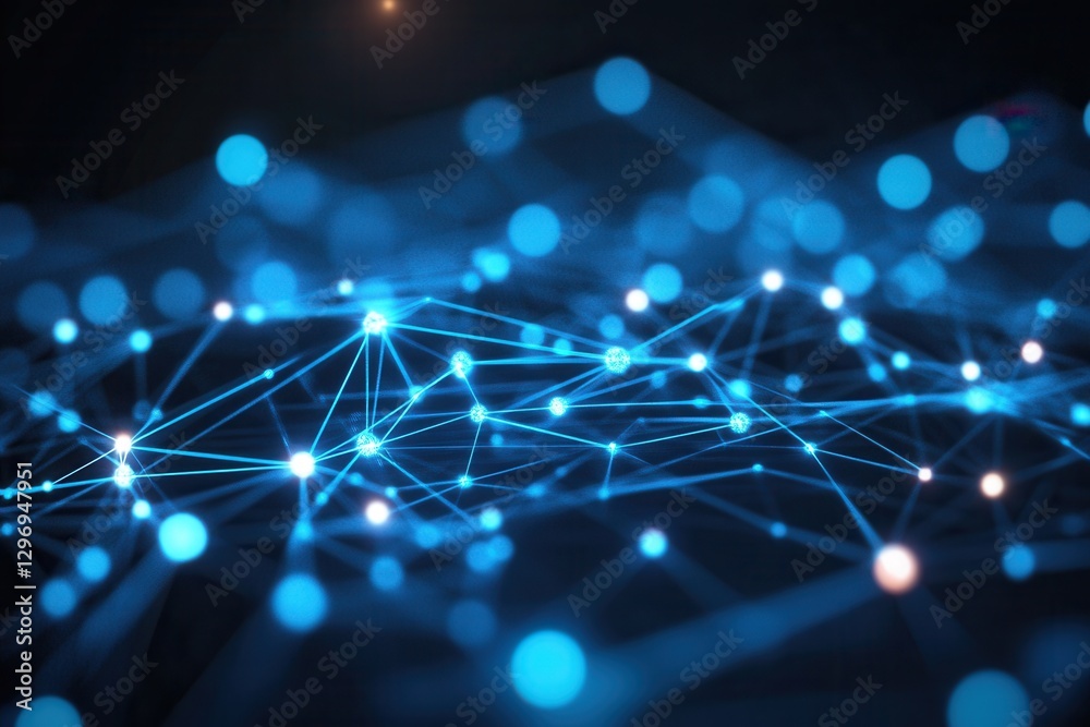 Abstract Digital Network Glowing Blue Nodes and Lines on Dark Background Abstract Digital Network Glowing Blue Nodes and Lines on Dark Background