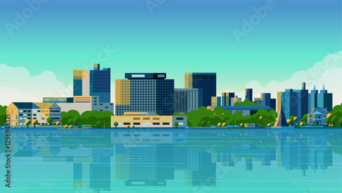 City skyline green trees good environment