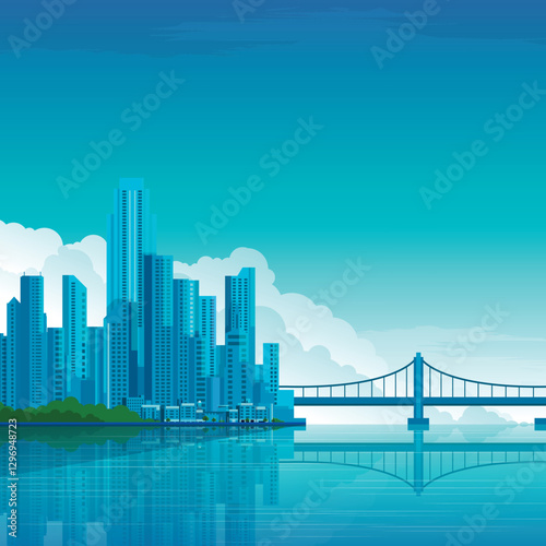 City skyline night day morning dawn