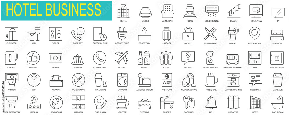 Set of outline Hotel Business icons set Set of outline Hotel Business icons set