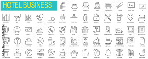 Set of outline Hotel Business icons set