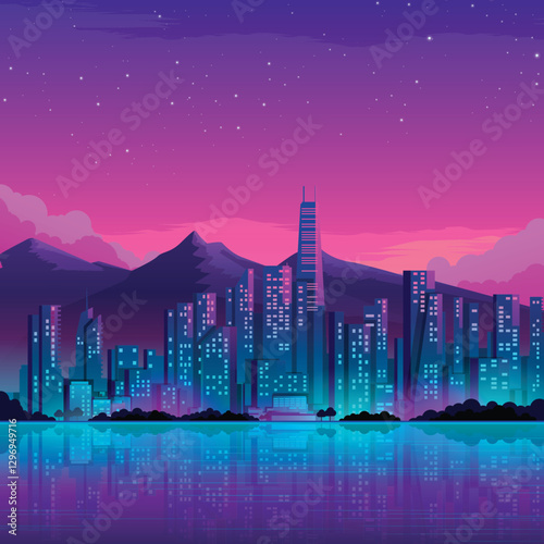 City skyline night day morning dawn