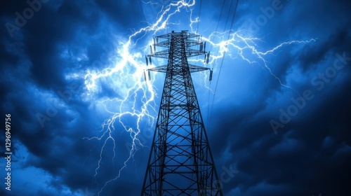 Lightning strikes power tower during storm