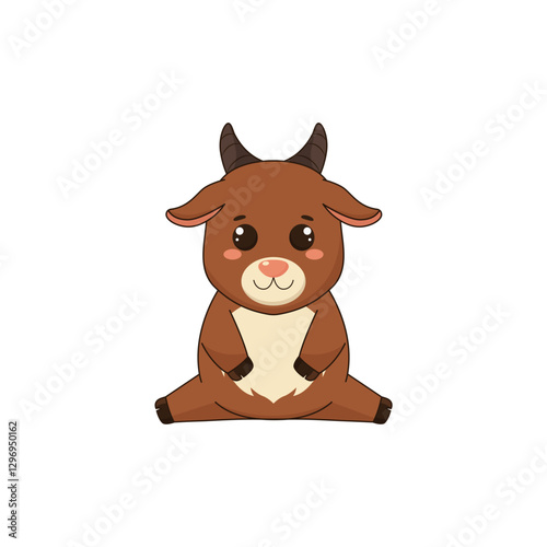 Cute goat character on white background. Vector illustration