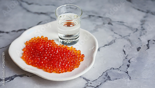 Red caviar with vodka shot