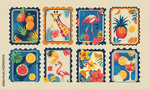 Modern vector illustration of a collection of decorative postage stamp-style frames, easily editable,