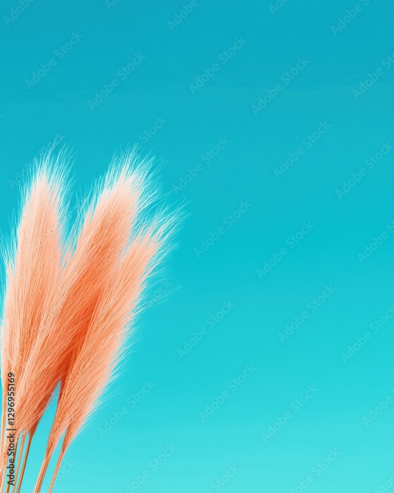 Obraz premium Pampas grass against vibrant turquoise background nature calm environment minimalist view
