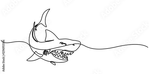 Shark fish in continuous line art drawing style. Minimalist black linear sketch on white background. Vector illustration, Sharks fish Continuous one line drawing of fish isolated flat pro vector. 