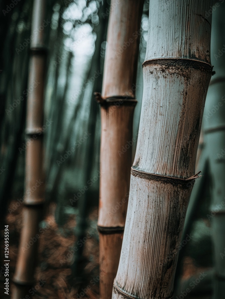 Close up of bamboo stalks in a lush, green forest, serene, natural textures Close up of bamboo stalks in a lush, green forest, serene, natural textures