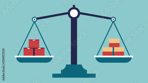 Tariff Scale An illustration of a balance scale where one side represents Imports with a stack of boxes and the other side represents Tariffs depicted as a heavy weight indicating