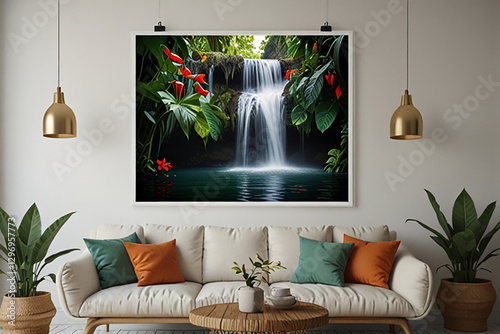 abstract modern living room with sofa  and wall of beautiful painting