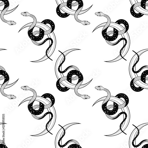 Intricate pattern of snakes entwined in a seamless design celebrating nature's beauty and mystique