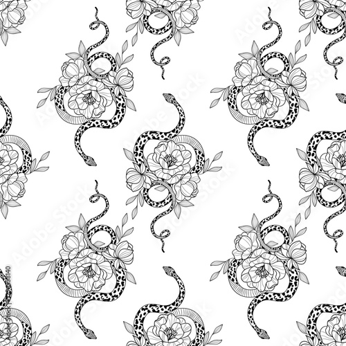 Delicate floral and serpentine dance in an intricate seamless pattern design