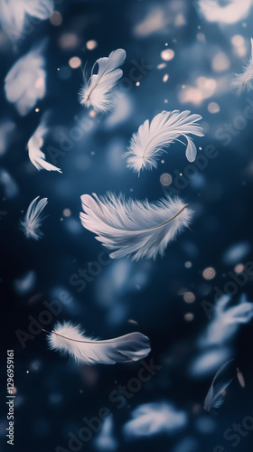 Gentle slumber white feathers amidst dark cosmos ethereal peaceful dream