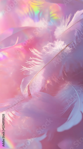 Pastel serenity white feathers pink cosmos light airy dream ethereal glow
