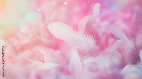 Drifting white feathers luminous pink cosmos ethereal light airy gentle